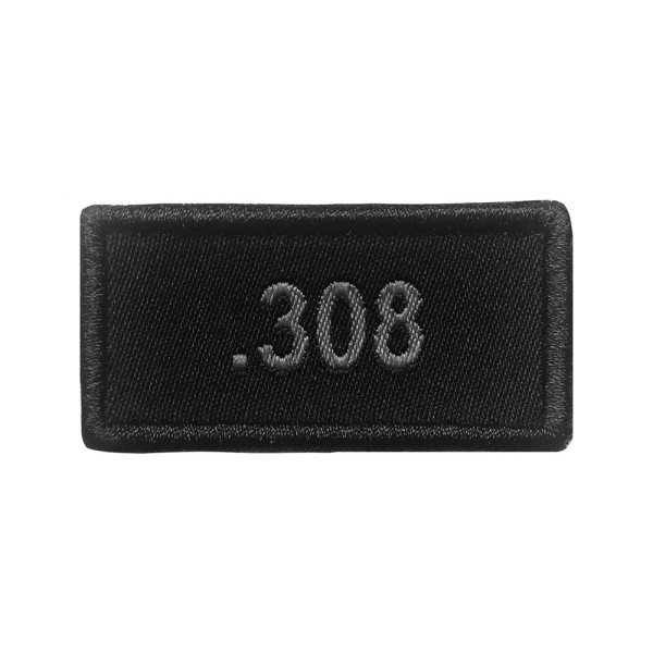 Patch calibre .308 brodé gris sur tissu noir 