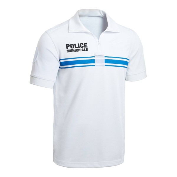 Polo manches courtes Police Municipale P.M. ONE blanc 