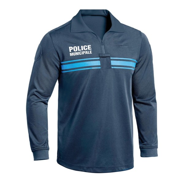 Polo manches longues Police Municipale P.M. ONE bleu 