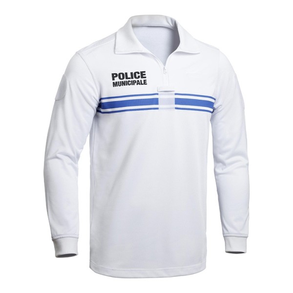 Polo manches longues Police Municipale P.M. ONE blanc 