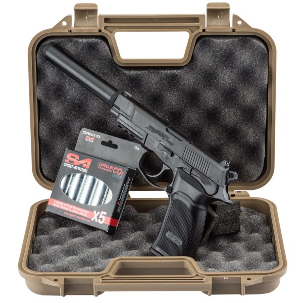 Pack Bersa Thunder 9 CO2 + mallette + 5 cartouches de CO2 + silencieux 