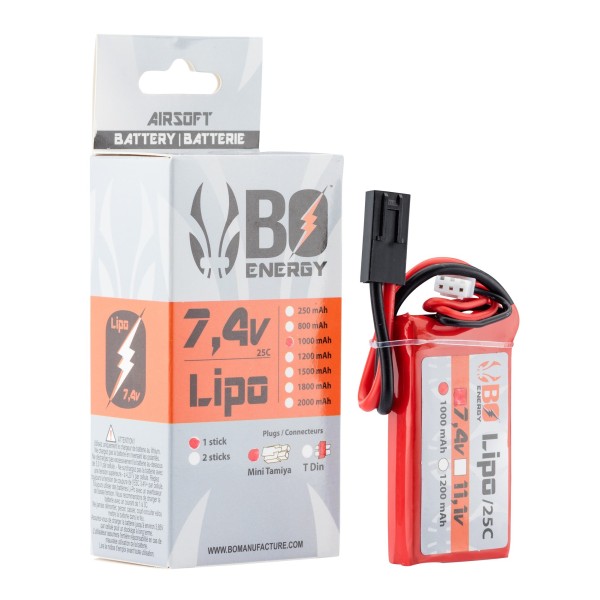 1 stick batterie Lipo 2S 7.4V 1000mAh 25C Peq 