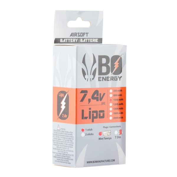 1 stick batterie Lipo 2S 7.4V 1000mAh 25C Peq 