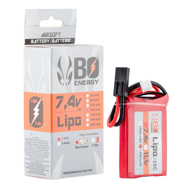 1 stick batterie Lipo 2S 7.4V 1200mAh 25C Peq 