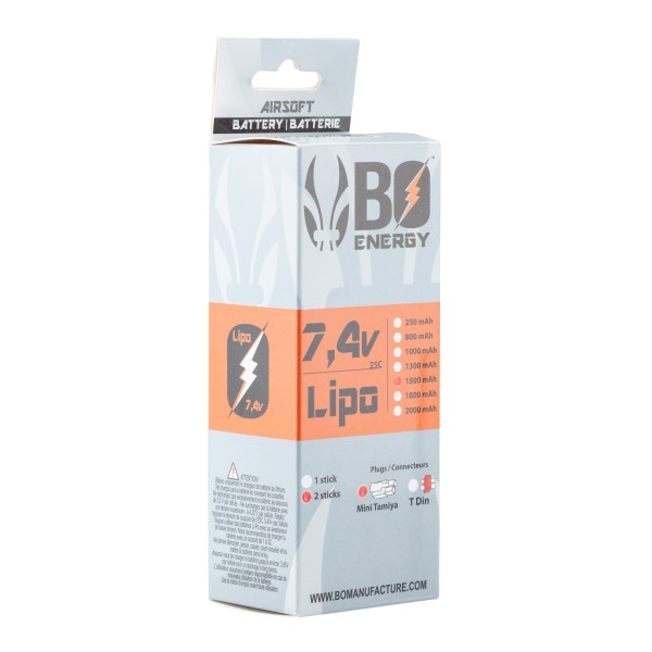 2 sticks batterie Lipo 2S 7.4V 1500mAh 25C 