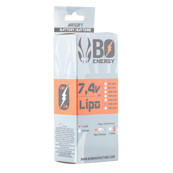 1 stick batterie Lipo 2S 7.4V 1800mAh 25C 
