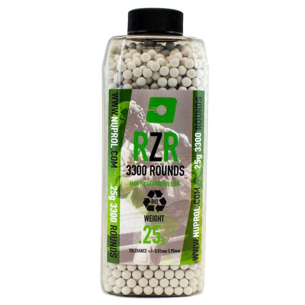 Billes Airsoft 6mm RZR 0.25g BIO bouteille 3300 bbs 