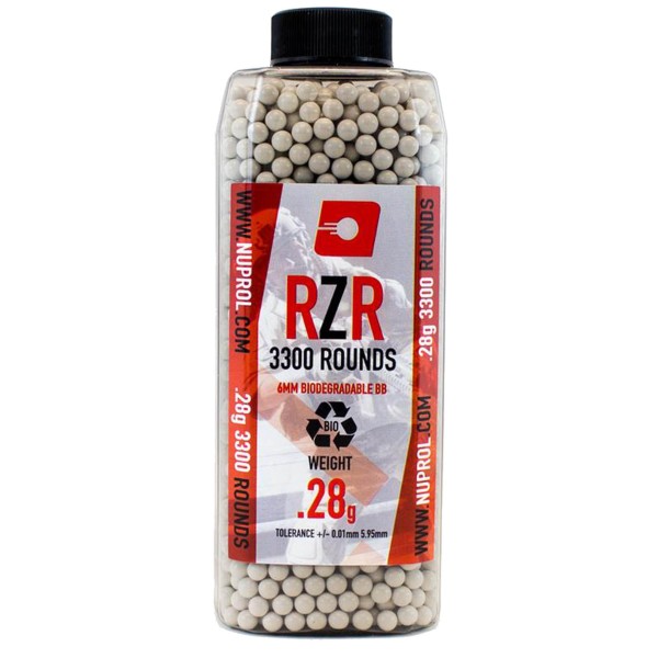 Billes Airsoft 6mm RZR 0.28g BIO bouteille 3300 bbs 