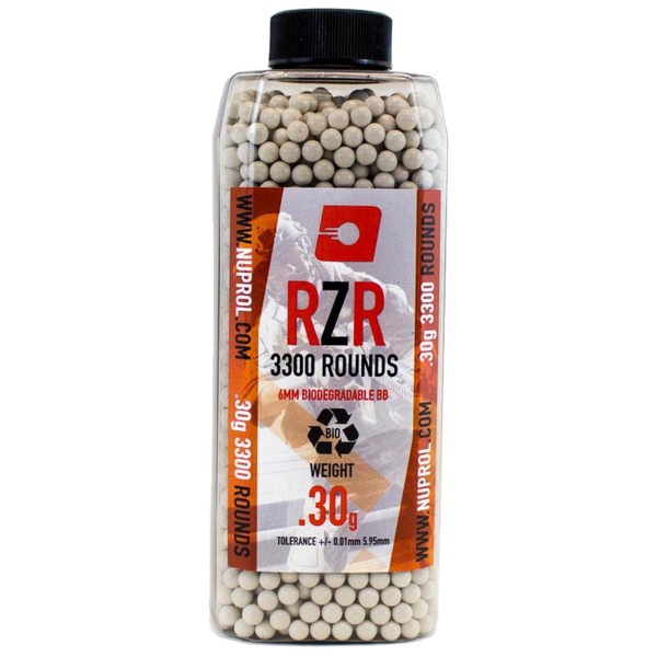 Billes Airsoft 6mm RZR 0.30g BIO bouteille 3300 bbs 