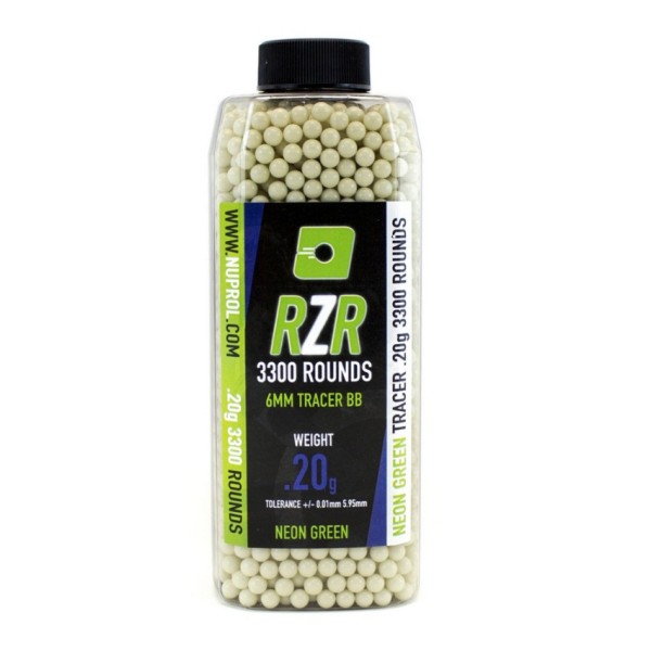 Billes Airsoft 6mm RZR 0.20g bouteilles 3300 bbs TRACER vertes  