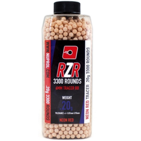 Billes Airsoft 6mm RZR 0.20g bouteilles 3300 bbs TRACER rouges 