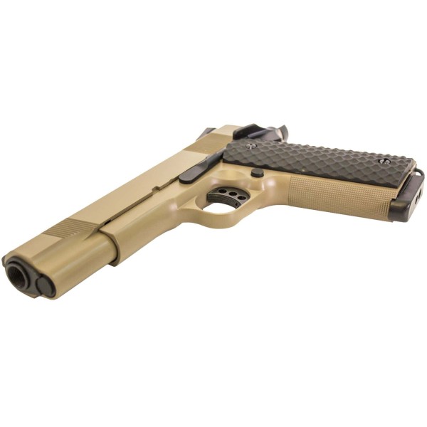 Réplique GBB 1911 MEU Raven full metal gaz tan 1,0 J 