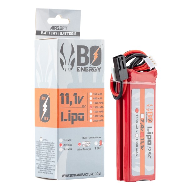 2 sticks batterie Lipo 3S 11.1V 1300mAh 25C 