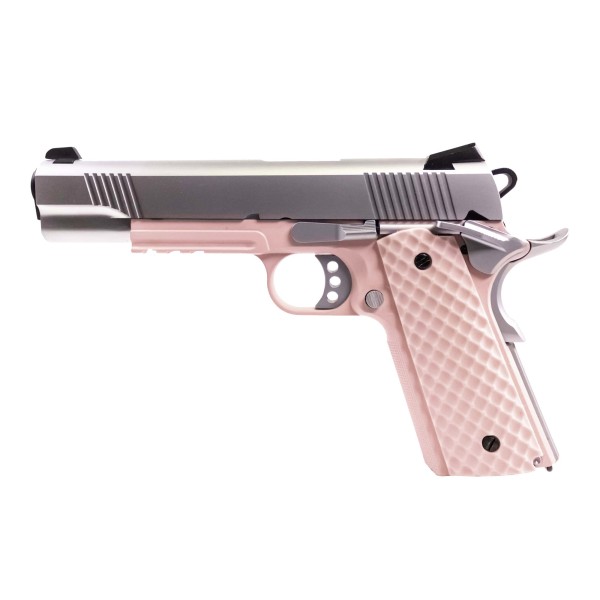 Réplique GBB 1911 MEU Railed  Raven full metal gaz Rose / Silver 1,0J 