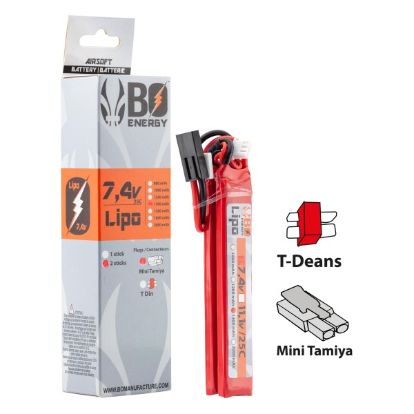 2 sticks batterie Lipo 2S 7.4V 1300mAh 25C 