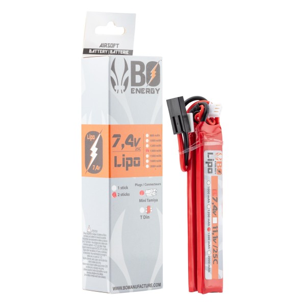 2 sticks batterie Lipo 2S 7.4V 1300mAh 25C 