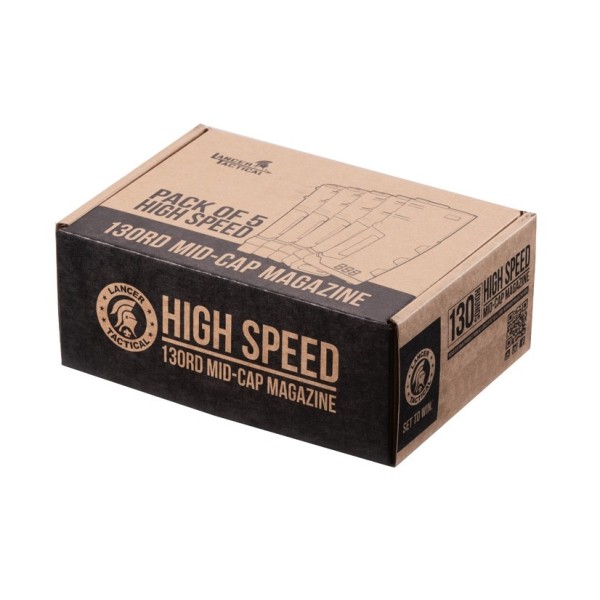 Pack de 5 chargeurs Mid-cap Speed 130 billes pour M4 AEG Tan 