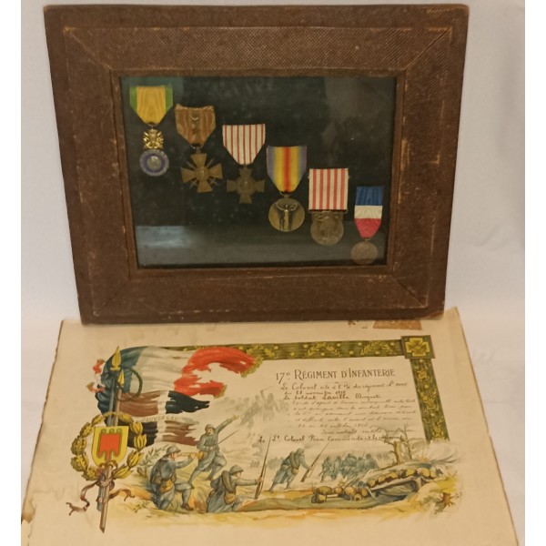 Médailles diplôme poilu 17ème régiment d'infanterie 14/18