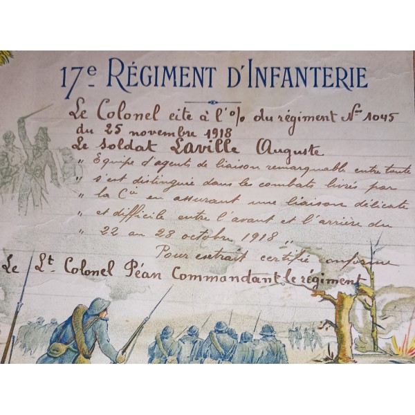 Médailles diplôme poilu 17ème régiment d'infanterie 14/18