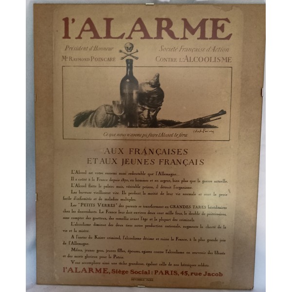 Affiche lutte contre l'alcoolisme 14/18 ww1