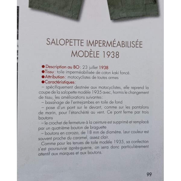 Salopette en toile modèle 1938/47 à pont ww2