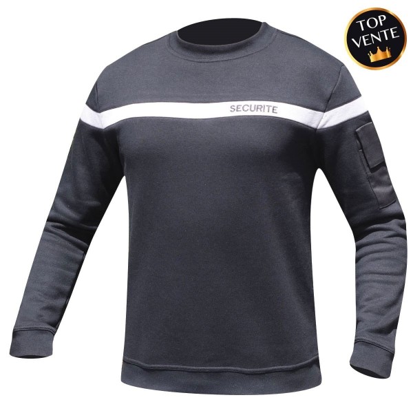 SWEAT NOIR BANDE GRISE SECURITE 