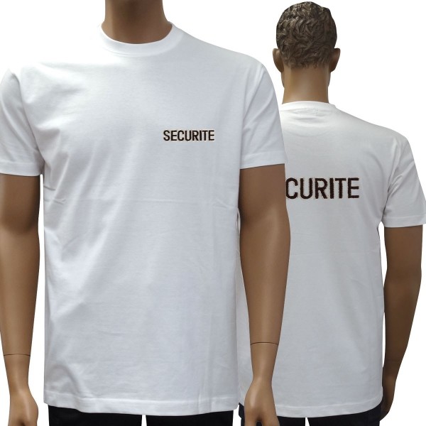 TEE SHIRT BLANC BRODE  SECURITE MANCHES COURTES 