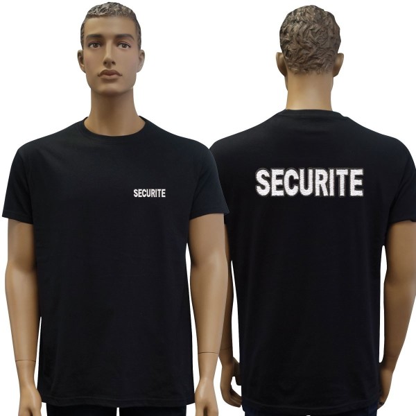 TEE SHIRT NOIR BRODE  SECURITE MANCHES COURTES  Modèle:Noir