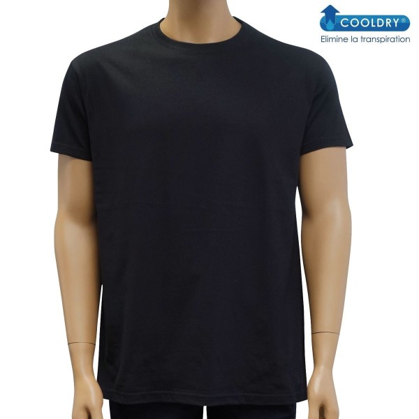 TEE SHIRT NOIR COOLDRY ANTI HUMIDITE MAILLE PIQUEE-  Modèle:Noir