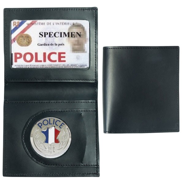 PORTE-CARTES CUIR FORMAT CB + BILLET AVEC INSIGNE POLICE 