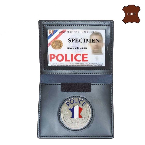 PORTE-CARTES  CUIR FORMAT CB AVEC INSIGNE POLICE 