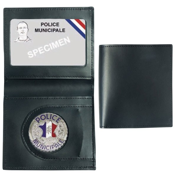 PORTE-CARTES CUIR FORMAT CB + BILLET AVEC INSIGNE POLICE MUNICIPALE 