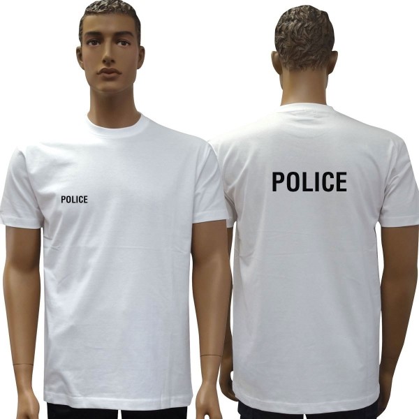 TEE SHIRT BLANC MC IMPRIME POLICE 