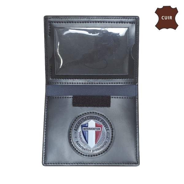 PORTE-CARTES CUIR FORMAT CB AVEC INSIGNE AGENT SECURITE PRIVEE 