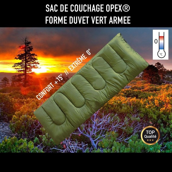 SAC DE COUCHAGE  OPEX FORME DUVET VERT ARMEE 