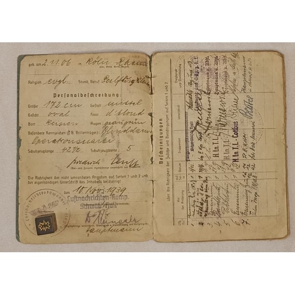 Livret militaire Soldbuch Luftwaffe guerre 39/45 WW2