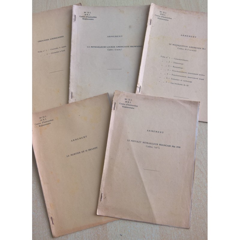 5 livrets d'instruction régimentaire du 36ème D.I et du 18 7me R.I