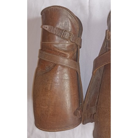 Guêtres Militaire Reproduction Luftwaffe WW2 - Bleu Et Cuir Marron - Neuf