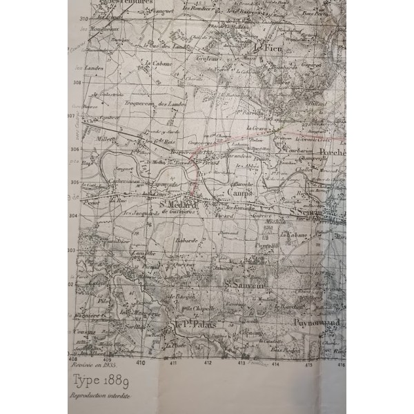 Carte Etat Major secteur LIBOURNE Gironde WW2