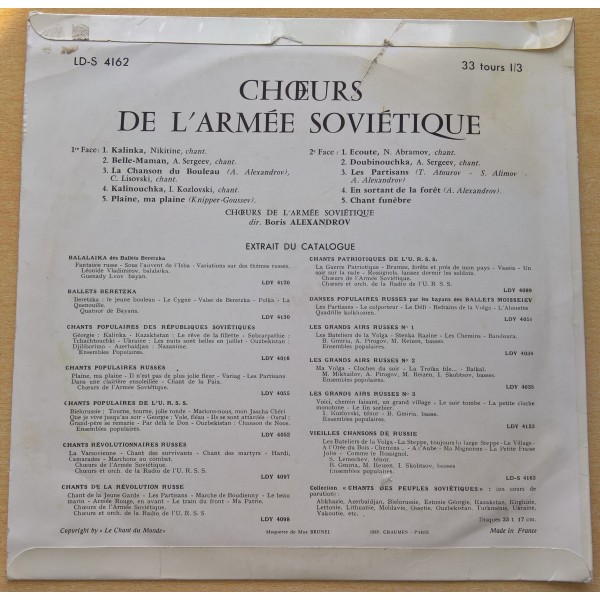 Vinyle Chœurs de l'armée...