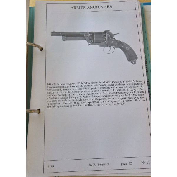 Classeur vente Armes anciennes, salle des ventes
