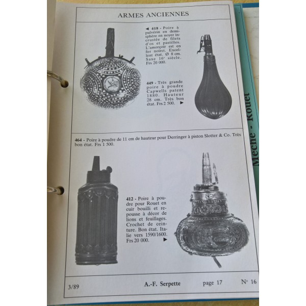 Classeur vente Armes anciennes, salle des ventes