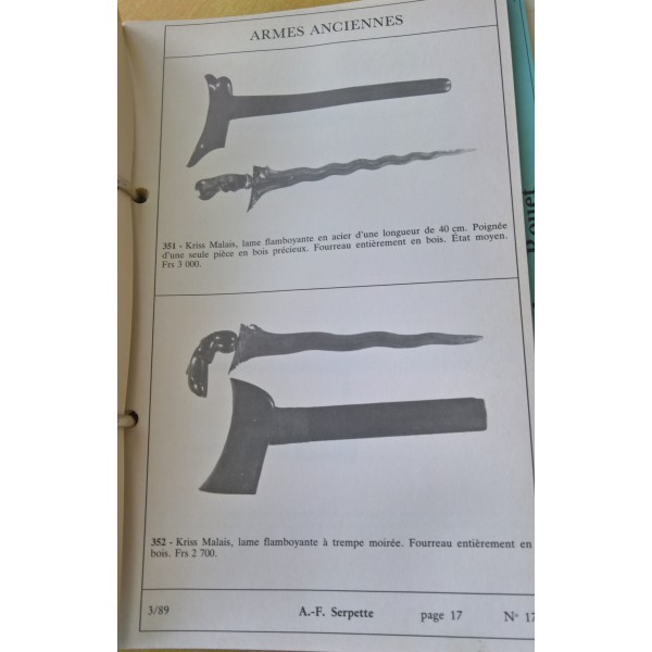 Classeur vente Armes anciennes, salle des ventes