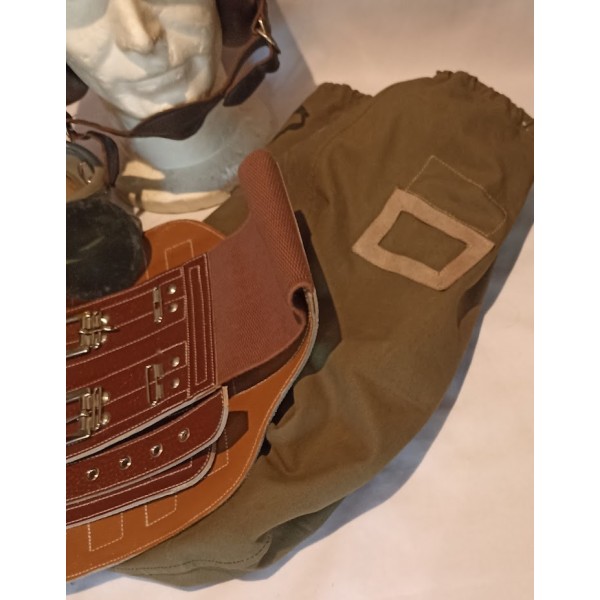 Ensemble pilote casque Guéneau type BE lunette ceinture maintien vintage