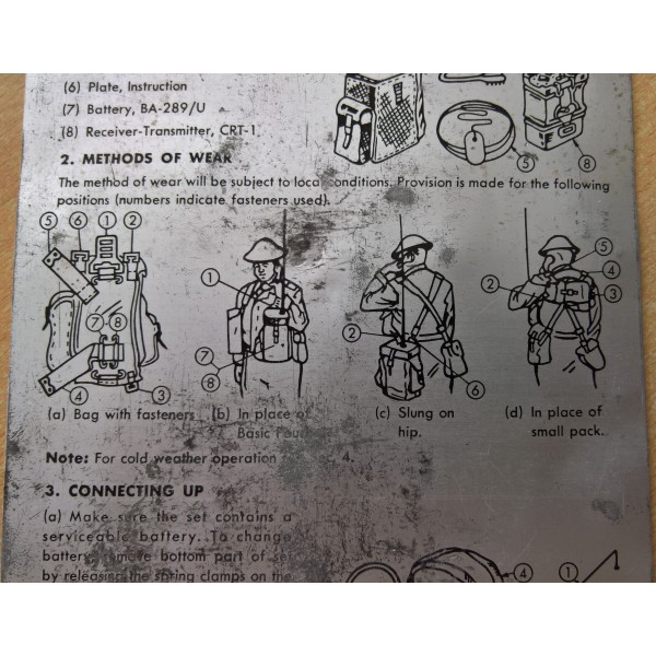 Plaque explicative mode d'emploi et maintenance poste radio CPRC-26 Canada