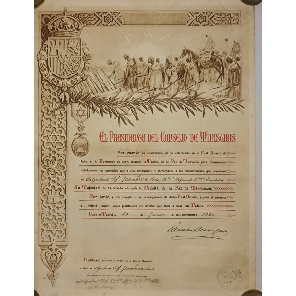 Souvenir Poilu du 144ème Régiment d'Infanterie guerre 14/18 campagne Maroc