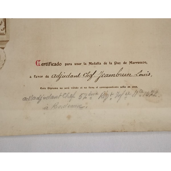 Souvenir Poilu du 144ème Régiment d'Infanterie guerre 14/18 campagne Maroc