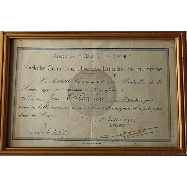 Diplômes Poilu 58ème Artillerie VERDUN et la SOMME 14/18