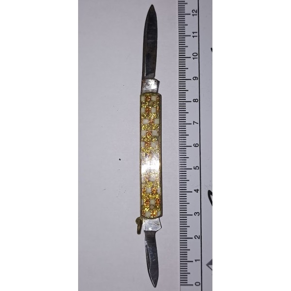 Ancien petit couteau de poche pliant paillettes dorée vintage