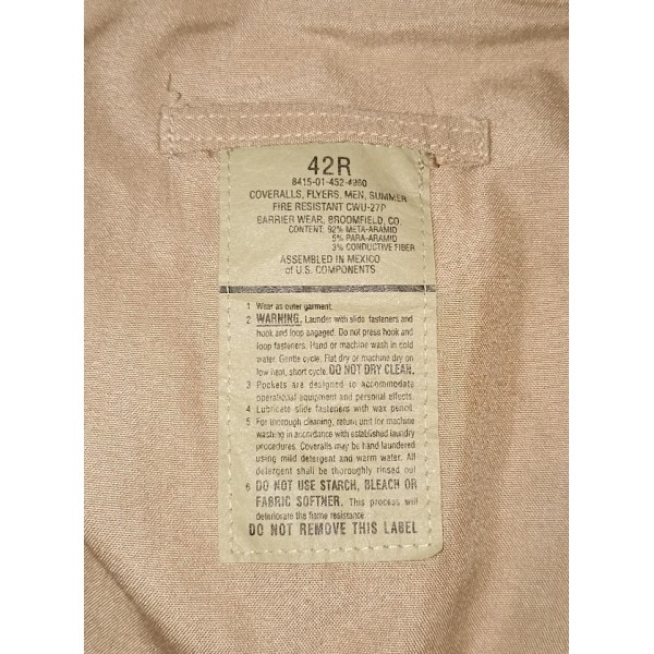 Combinaison pilote US Air Force toile sable été 42R